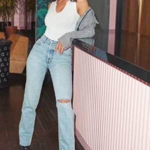 REVICE Light Wash Raw Denim Distressed Boyfriend Jeans 24